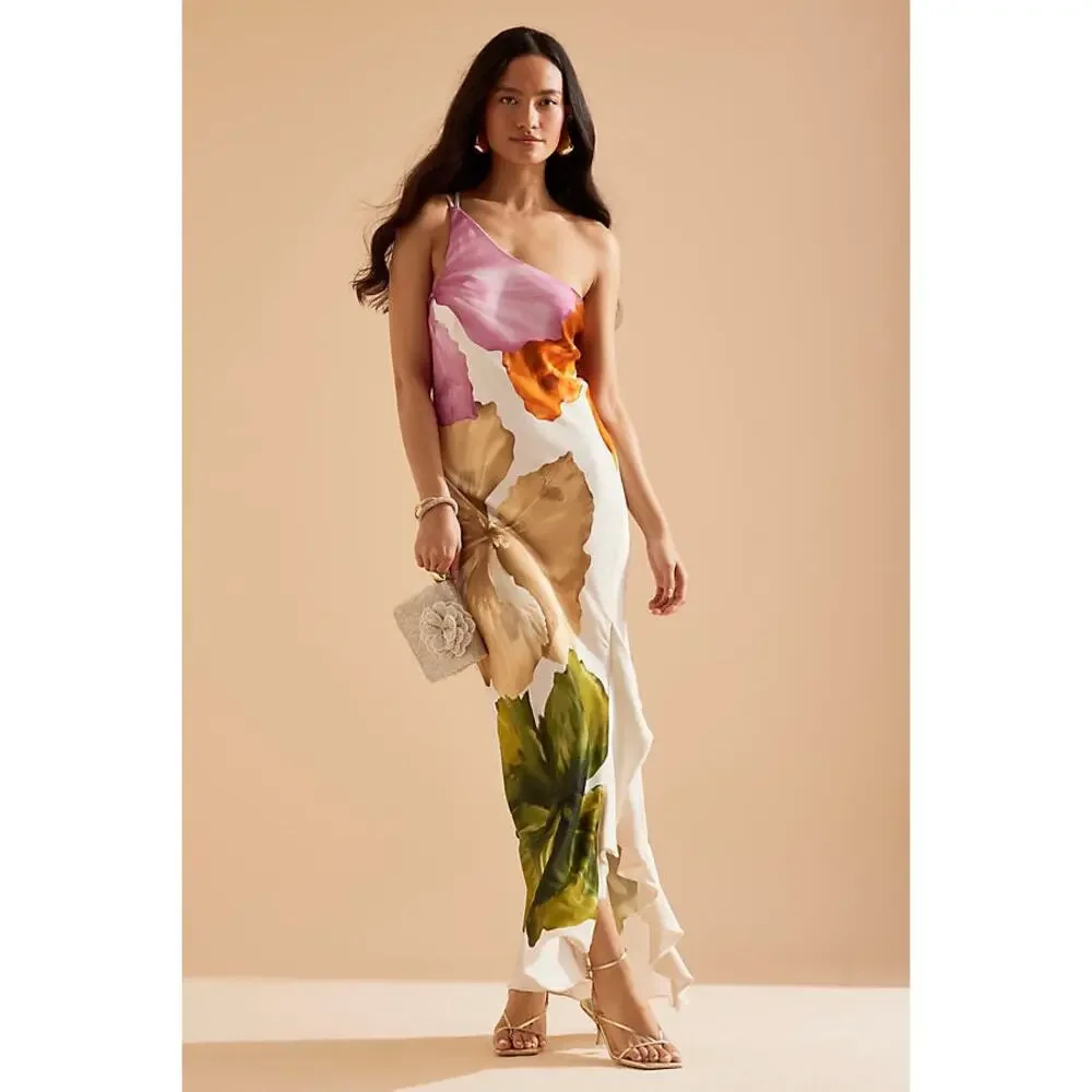 Anthropologie Women's Lucinda One-Shoulder Maxi Slip Dress Size 6 NWT